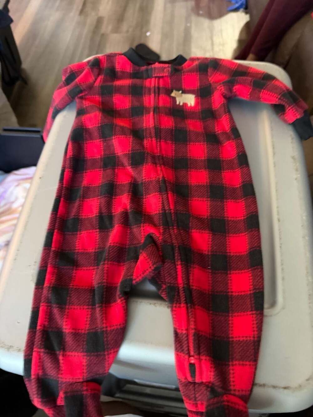 Simple Joys by Carter's Red and Black Buffalo Check Fleece Footed Pajamas 0-3M